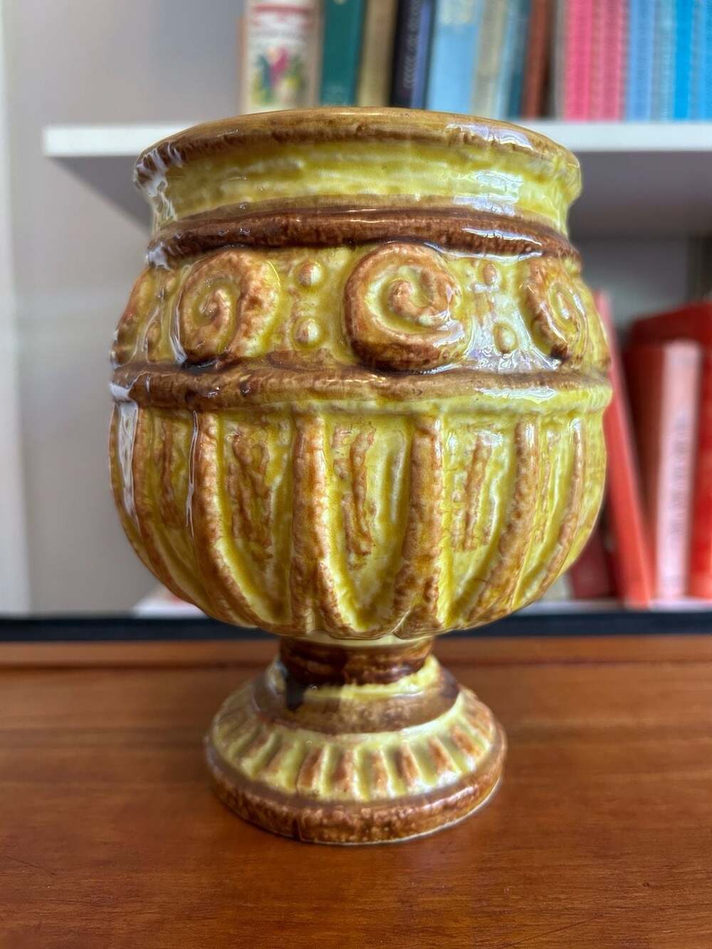 Vintage Napcoware Yellow and Brown Pedestal Planter Urn C-7066
